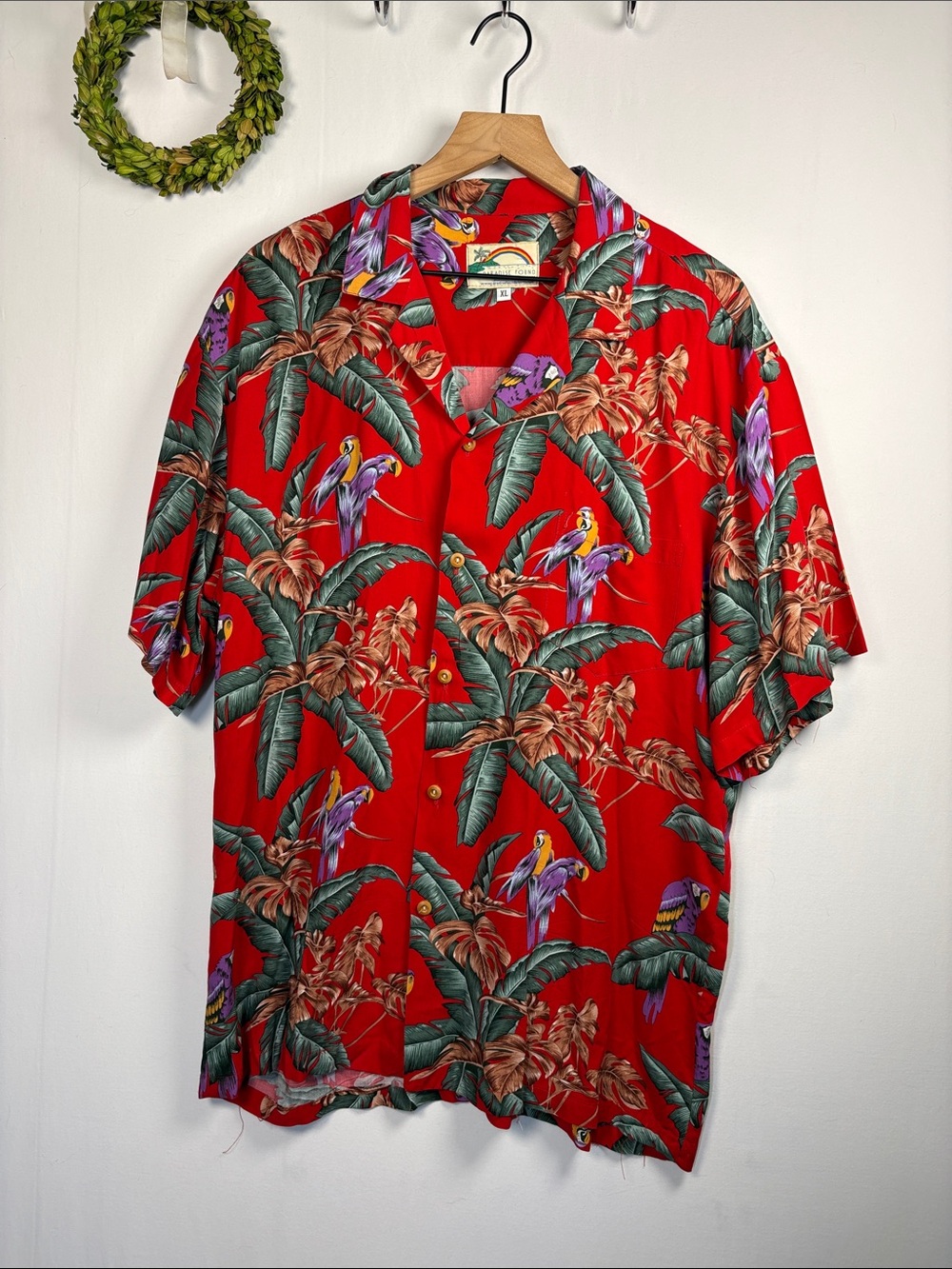 PARADISE FOUND Jungle Bird Hawaiiann Magnum PI Button Short Sleeve Shirt size XL